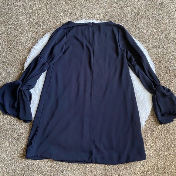 Do+Be Long Bell Sleeve Dress Blue Vneck Womens Size Small - Picture 2 of 6